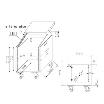  BC12ML - Regie móvel Pro 12U com rodas - Com plano inclinado mixer 10U - Espaço Laptop - Full Black